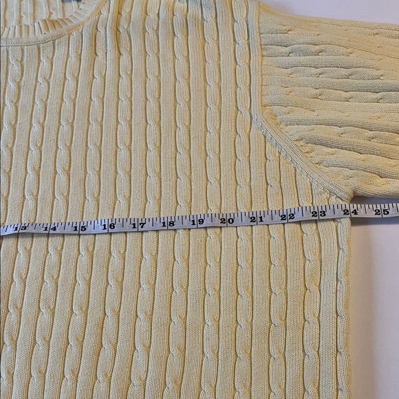 Lord & Taylor 100% Cotton Cable Knit Sweater Yellow Large Preppy EUC Made in UK - Picture 5 of 7